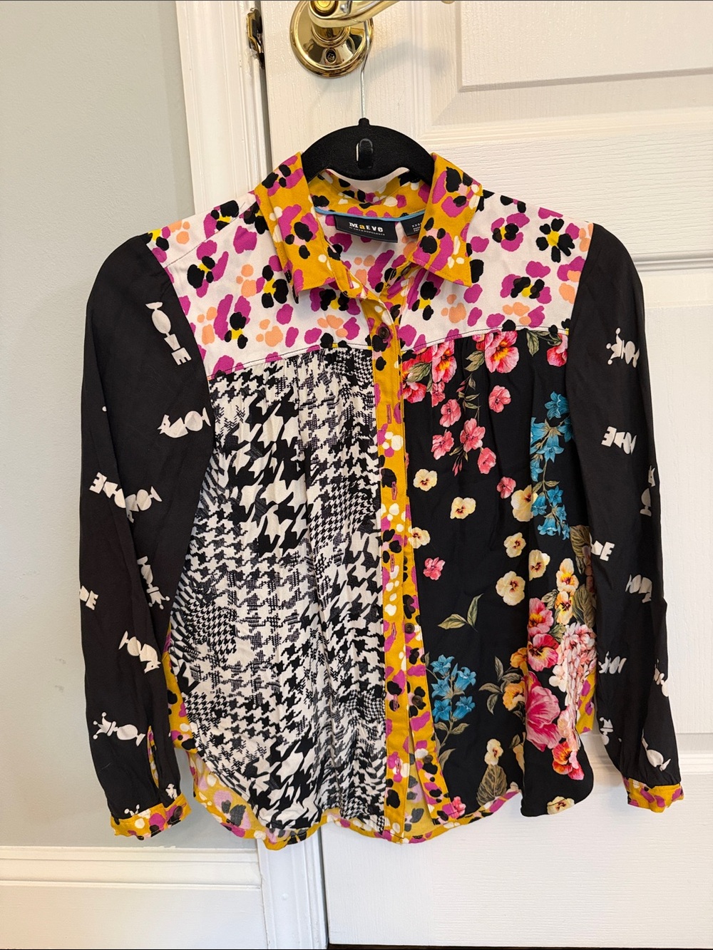 Mixed-Print Floral & Houndstooth Button-Up Shirt Jacket - Multicolor